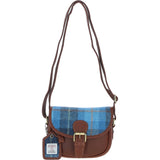 Ashwood Leather & Harris Tweed® Cloth Saddle Bag Tan/LT Blue: TW-26-05-TB