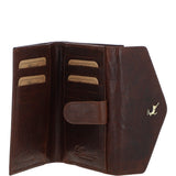 Women's Vintage Wash 12 Card Leather  Purse Brandy : G-42