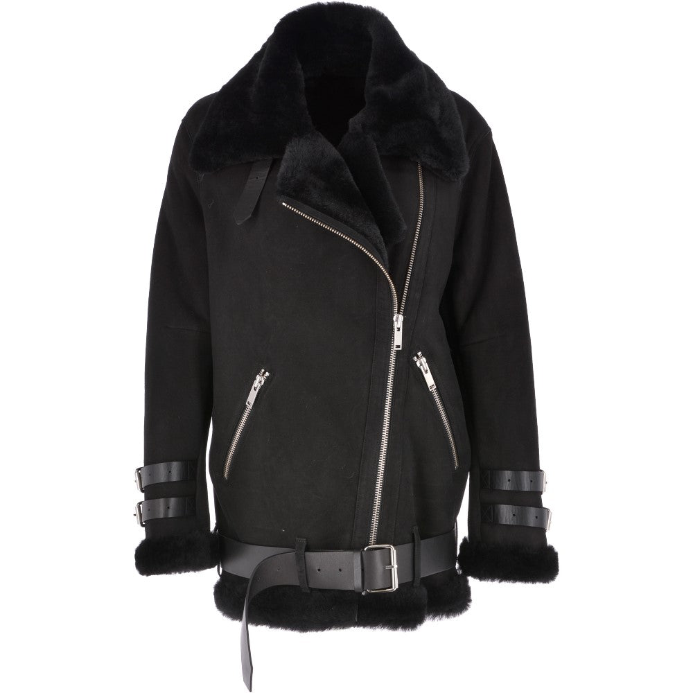 Womens Oversized Sheepskin Flying Jacket Black/Snuff: KB-20091