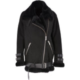 Womens Oversized Sheepskin Flying Jacket Black/Snuff: KB-20091