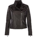 Ladies Vegetable Tanned Leather Studded Biker Jacket Black: DC 648