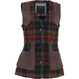 Ashwood Women's Country Tailored Buttoned Gilet with Leather Trim Brown/Red/Green: TW-704-07-BR