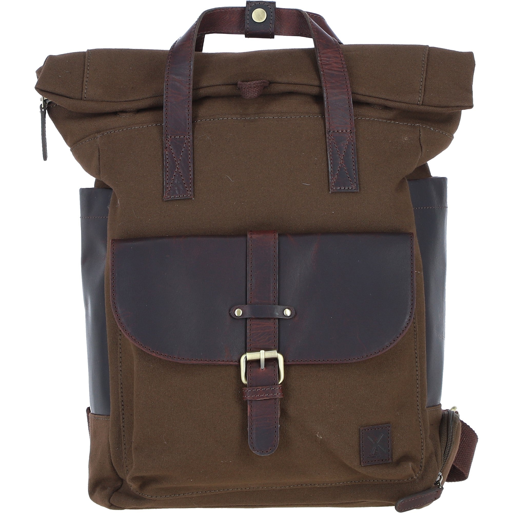 Fenland Canvas & Leather Backpack Brandy/green: FEN-755