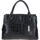 Three Section A4 Croc Print Leather Work Bag Black: A4 Work Bag