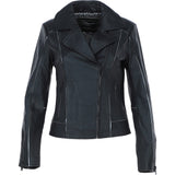 Ladies biker Jacket with Zippered Pockets Black: AWL-621