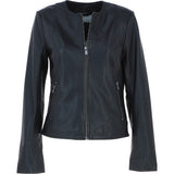 Collarless Ladies Casual Leather Jacket Black: AWL-1282
