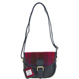 Ashwood Leather & Harris Tweed® Cloth Saddle Bag Navy/Pink: TW-26-06-NP