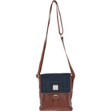 Ashwood Leather & Harris Tweed® Cloth Bodybag Tan/Navy: TW-41-11-TN