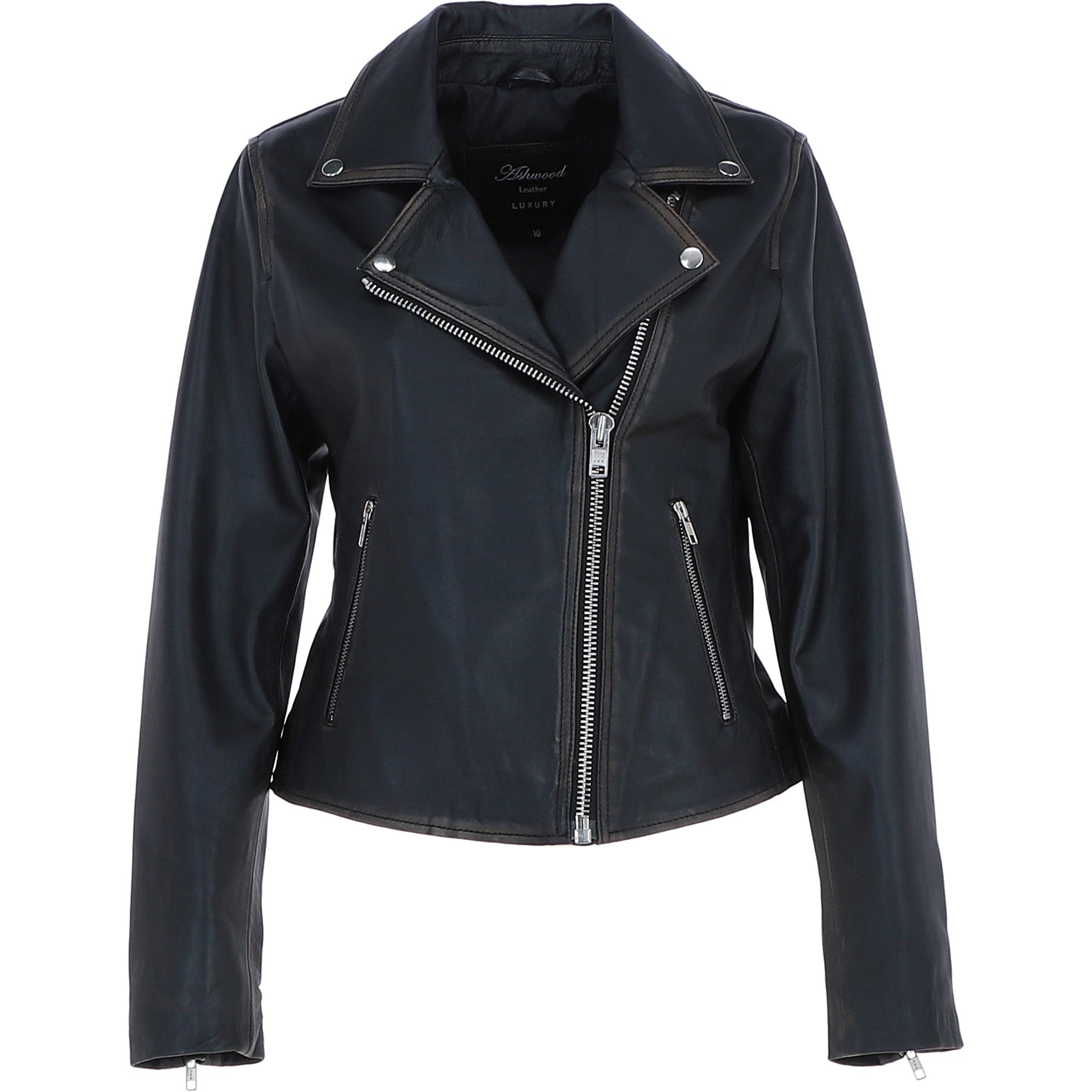 Women’s Genuine Leather Slim Fit Biker Jacket Black Ruboff: Caro
