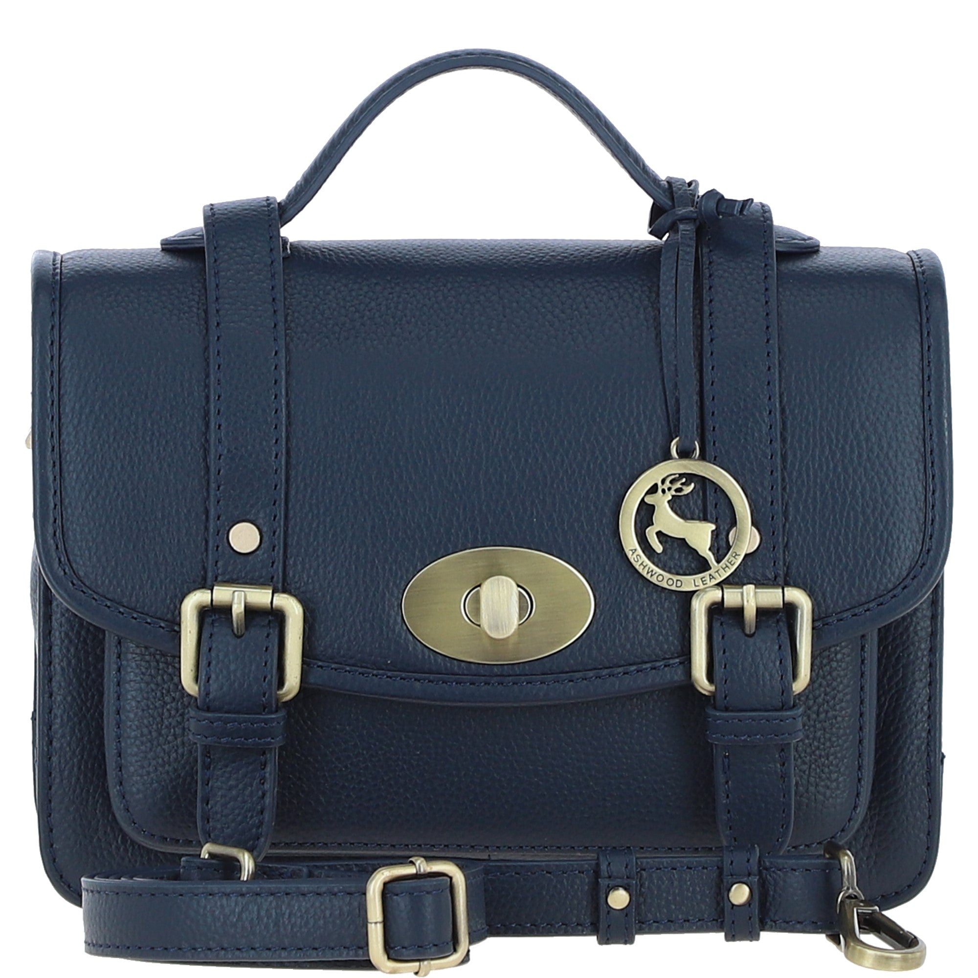 Stylish Ashwood Leather Large Satchel Bag Navy: Y-63