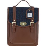 Ashwood Leather & Harris Tweed® Cloth Medium Backpack with Twist Lock Tan/Navy: TW-37-011-TN