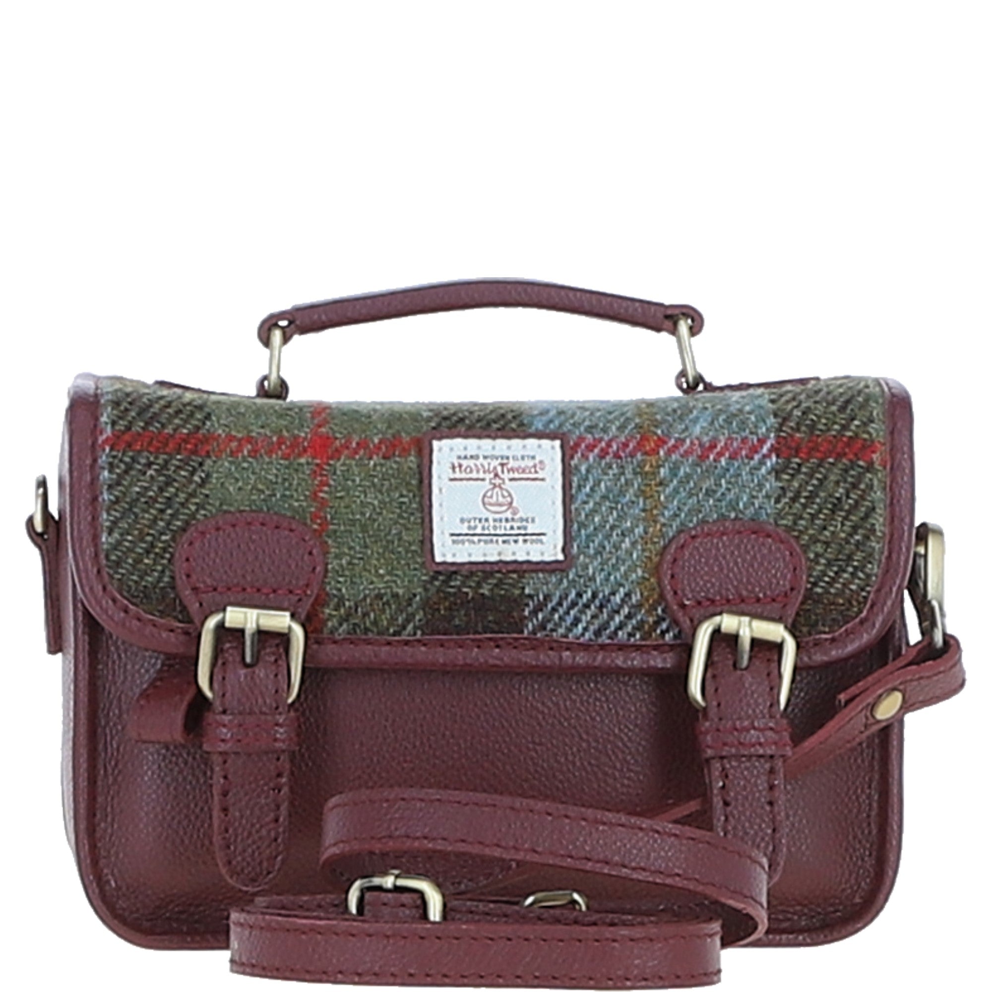 Ashwood Leather & Harris Tweed® Cloth Small Satchel Bag Wine/Mcload: TW-67-17-WM