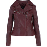 Ladies Veg Tanned Leather Biker Jacket Burgandy: AWL-80