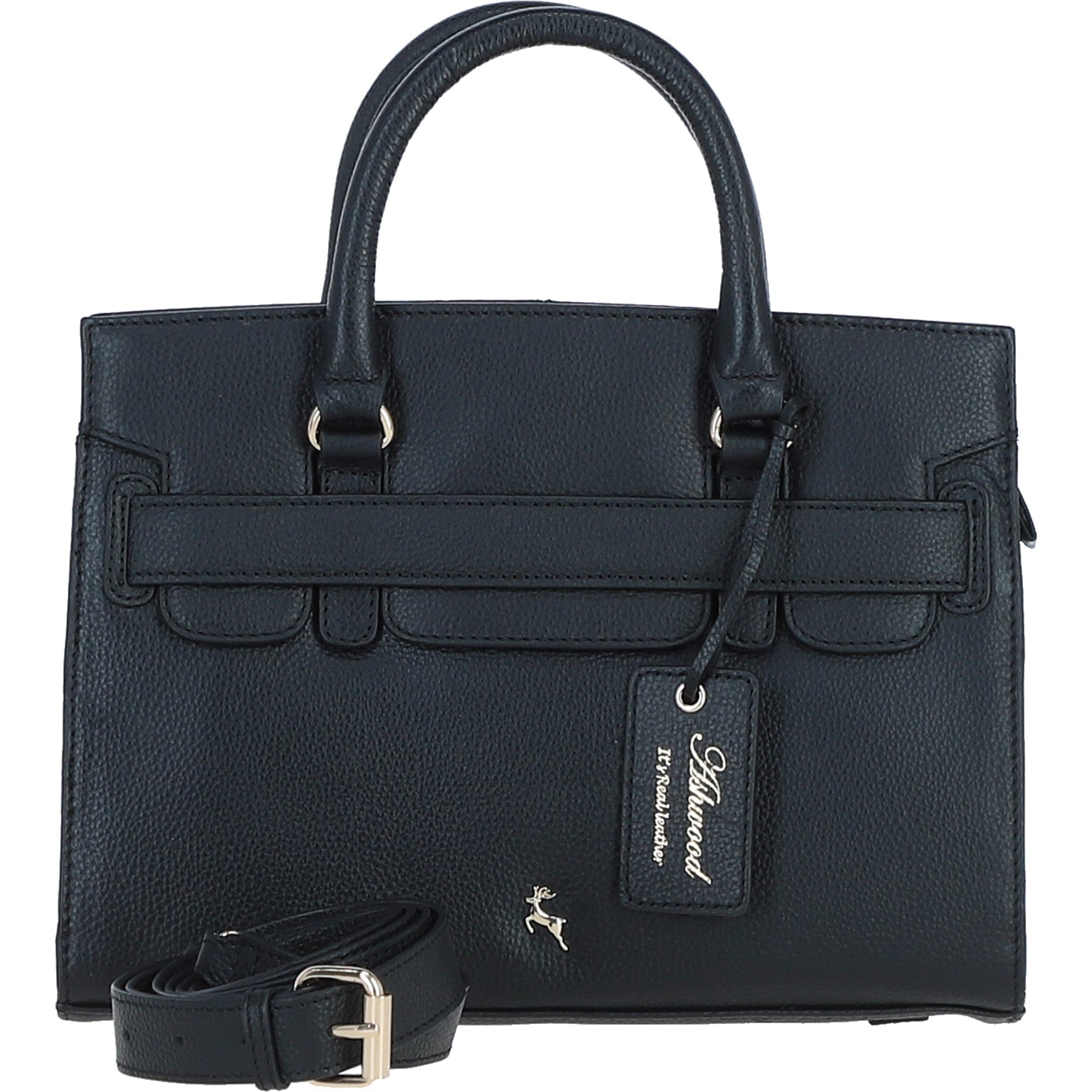 Ashwood Leather Handbag with Detachable Crossbody Strap Black: 64747