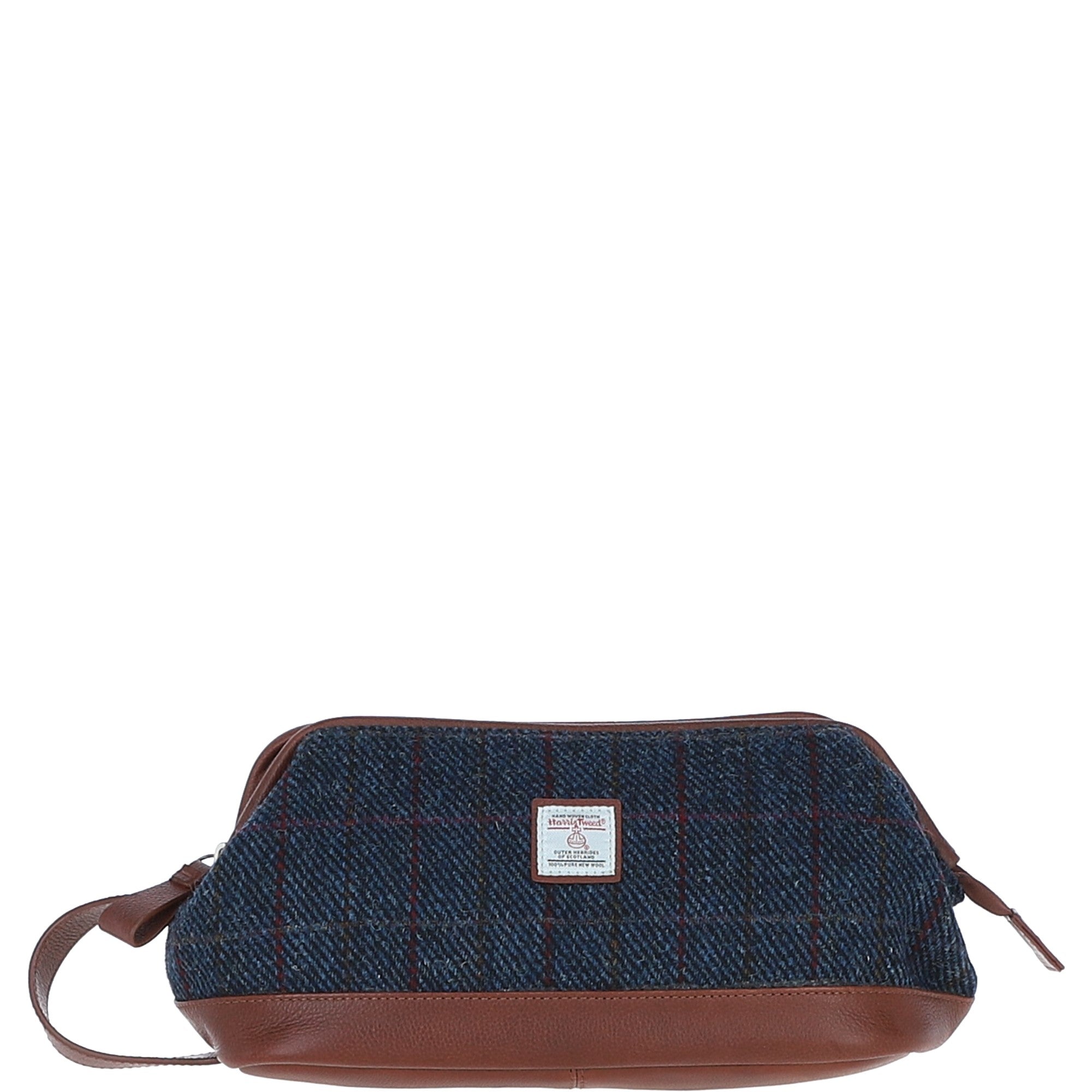 Ashwood Leather & Harris Tweed® Cloth Unisex Washbag Tan/Navy: TW-40-11-TN