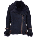Womens Luxury Side Zip Toscana Suede Sheepskin Pilot Jacket Ombre Blue: KB-806