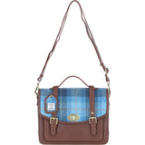 Ashwood Leather & Harris Tweed® Cloth Large Satchel Bag with Twist Lock Tan/TL Blue: TW-35-05-TB