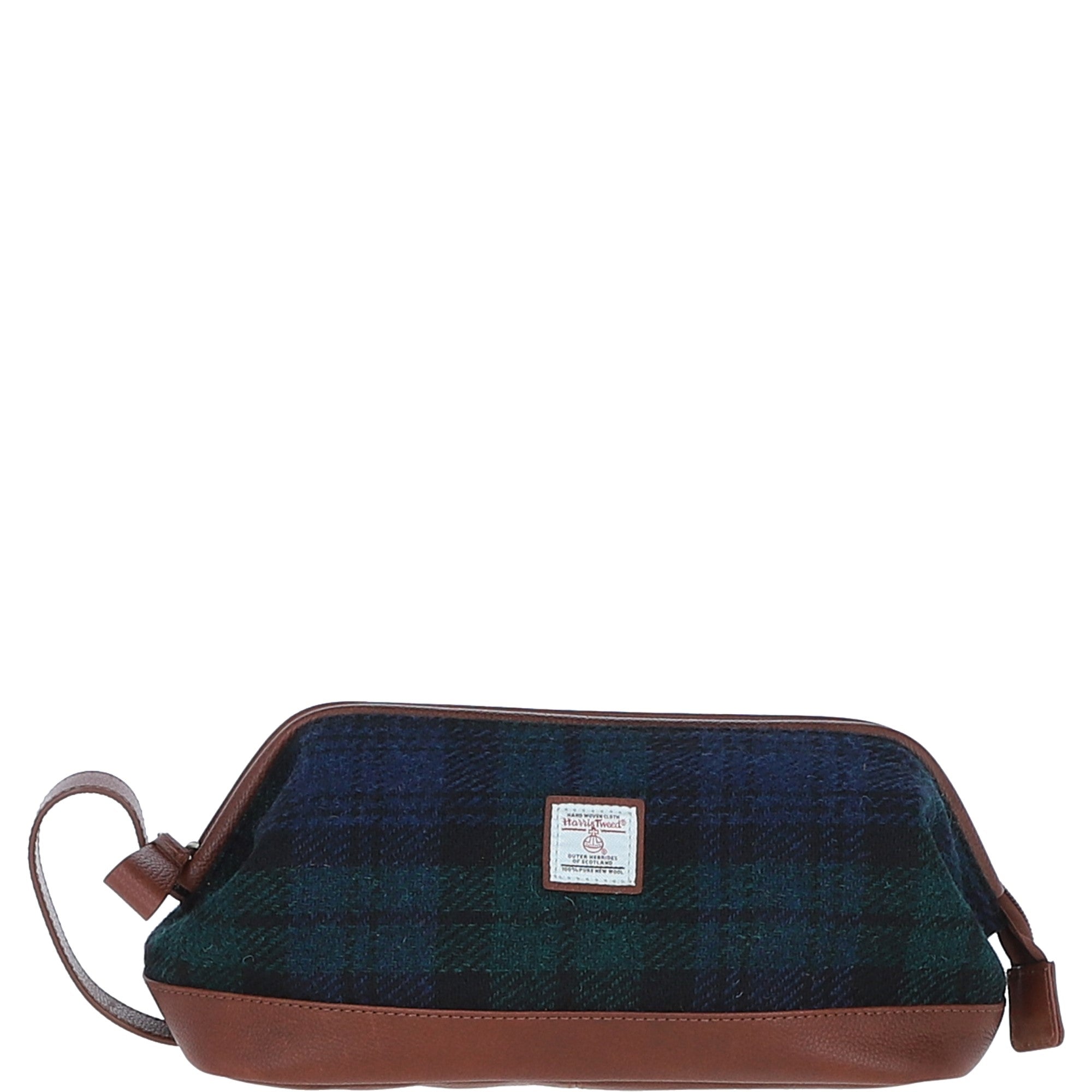Ashwood Leather & Harris Tweed® Cloth Unisex Washbag Tan/Watch: TW-40-04-TW