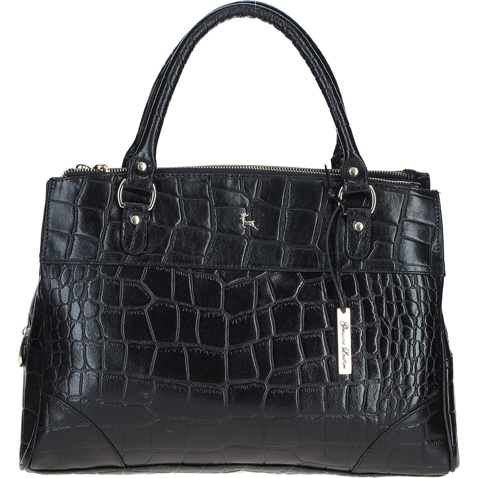 Three Section A4 Croc Print Leather Work Bag Black: A4 Work Bag