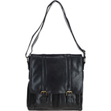 Leather Messenger Bag with Front Buckle Pockets Black: TL-007