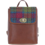 Ashwood Leather & Harris Tweed® Cloth Compact Backpack Tan/Purple: TW-65-13-TP