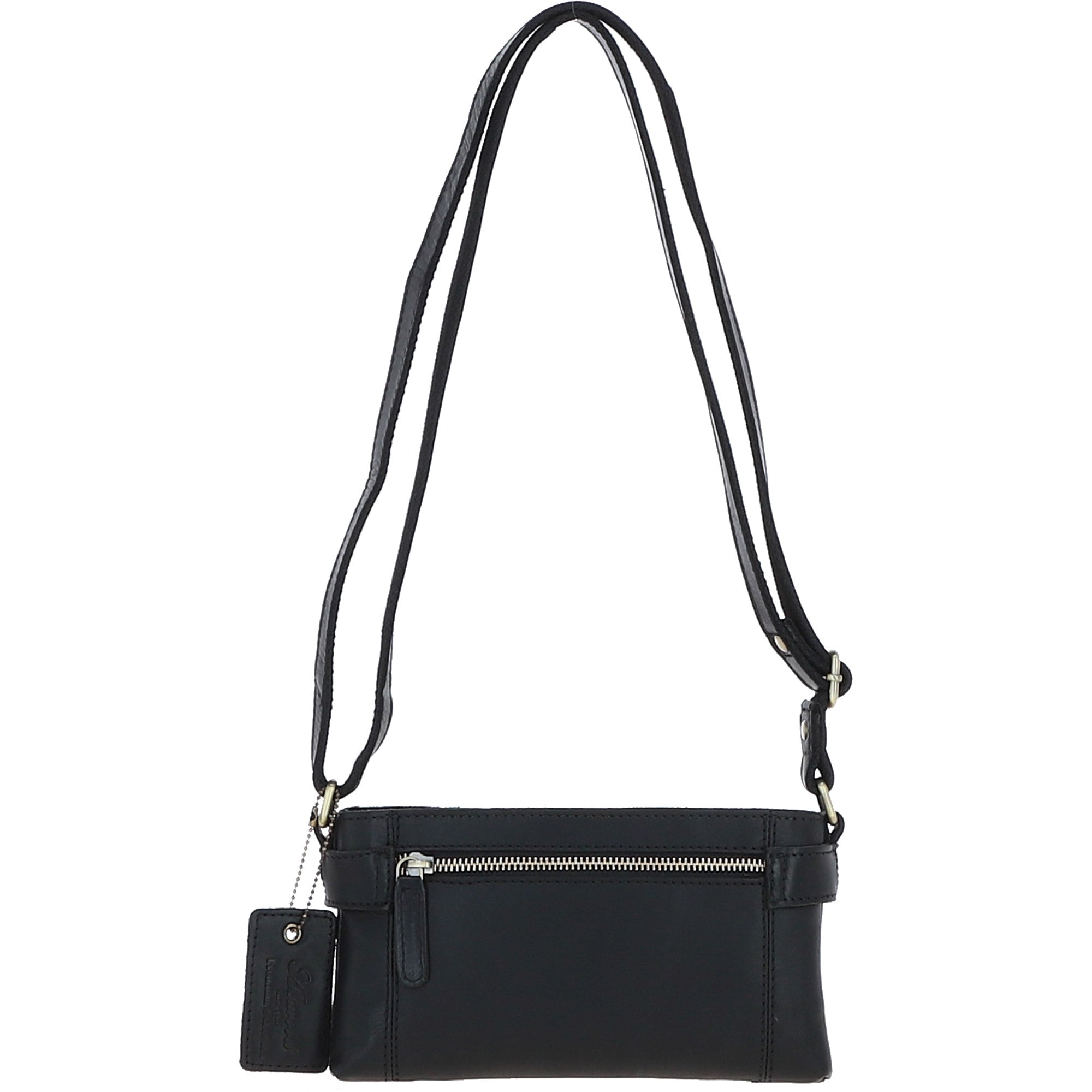 Two Section Zip Top Leather Crossbody Bag Black: K-44