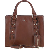 Real Leather Handbag with Adjustable Crossbody Strap 2 Tone Tan: 64867