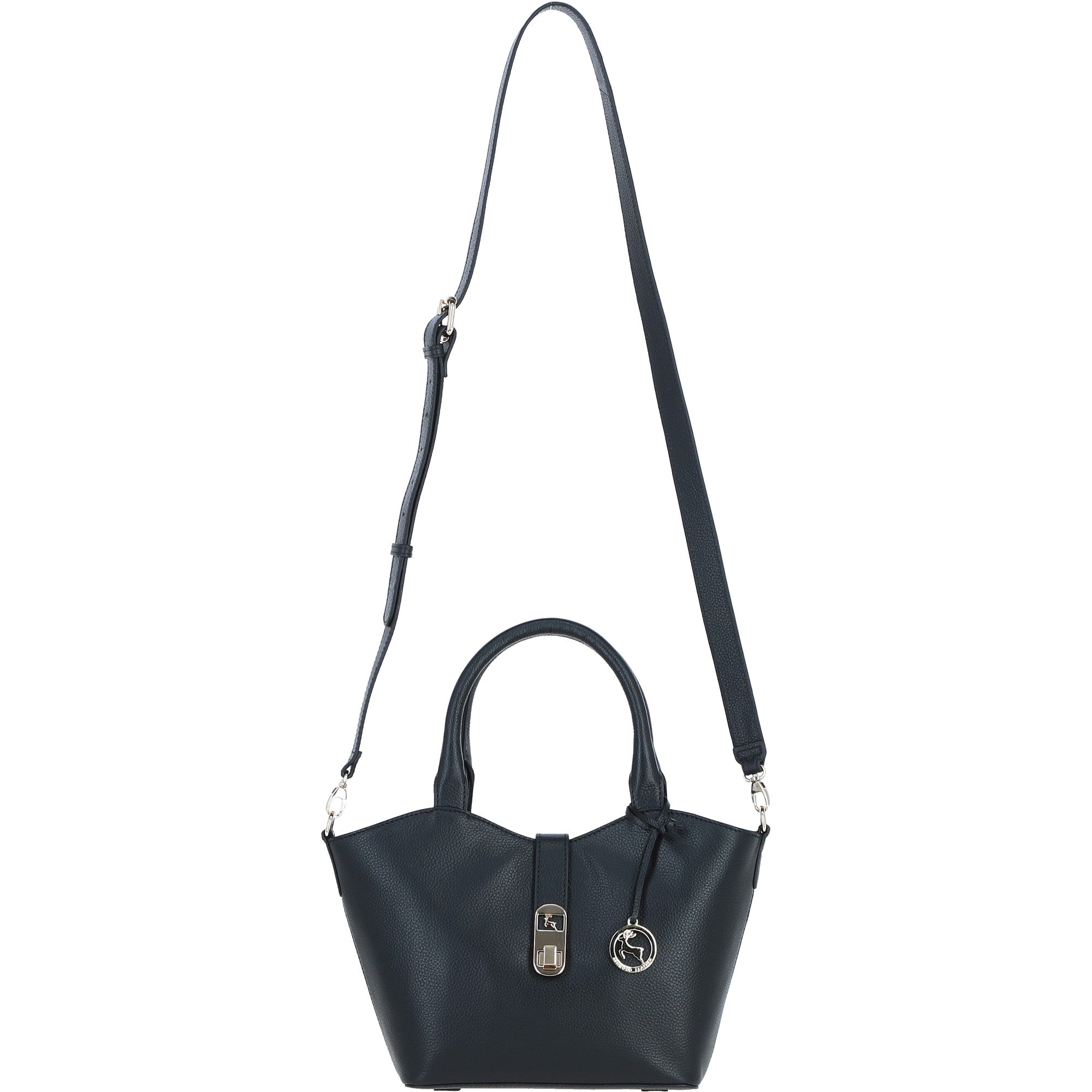 Leather Shoulder Bag with Detachable Crossbody Strap Black: 64739
