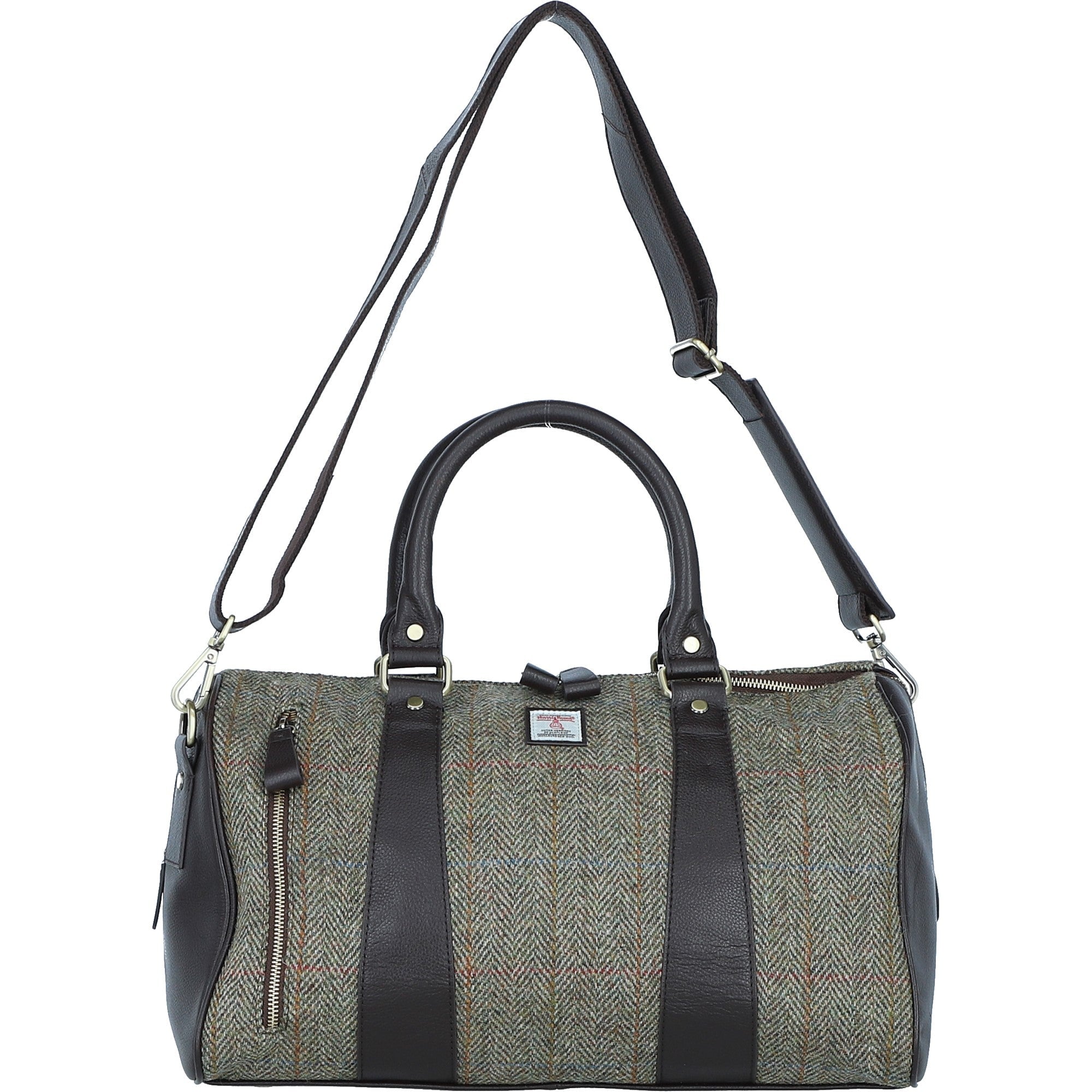 Ashwood Leather & Harris Tweed® Cloth Doctor Holdall Brown/Green: TW-46-09-BG