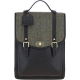 Ashwood Leather & Harris Tweed® Cloth Large Backpack with Twist Lock Brown/Green: TW-38-09-BG