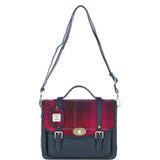 Ashwood Leather & Harris Tweed® Cloth Large Satchel Bag with Twist Lock Navy/Pink: TW-35-06-NP