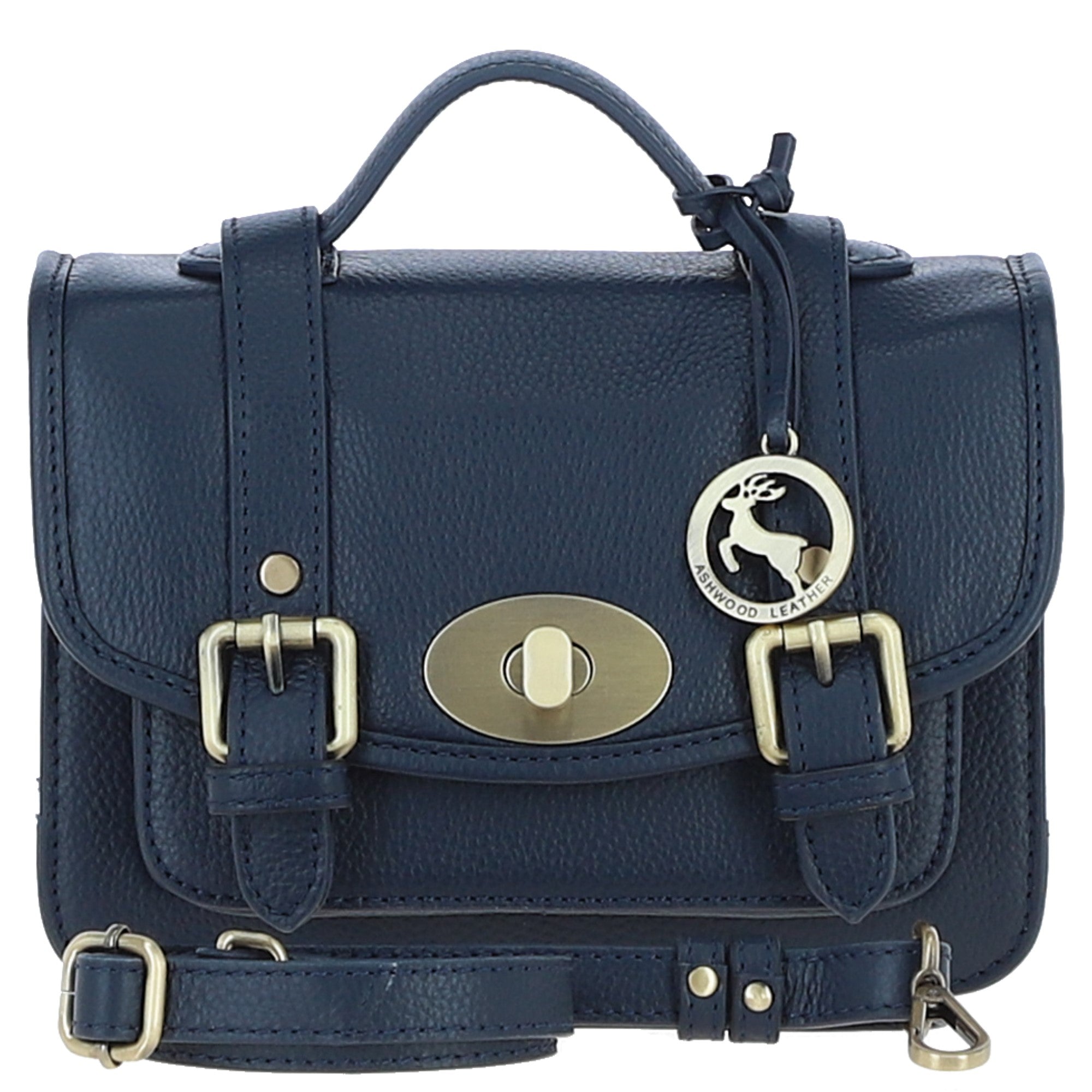 Stylish Ashwood Leather Medium Satchel Bag Navy: Y-62