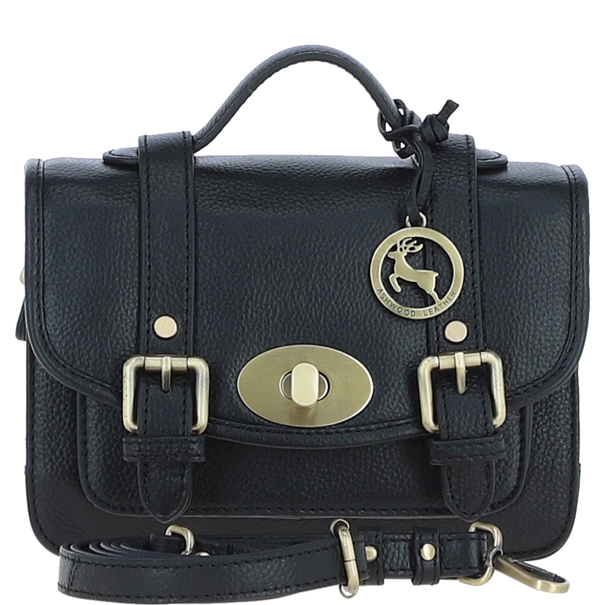 Stylish Ashwood Leather Medium Satchel Bag Black: Y-62