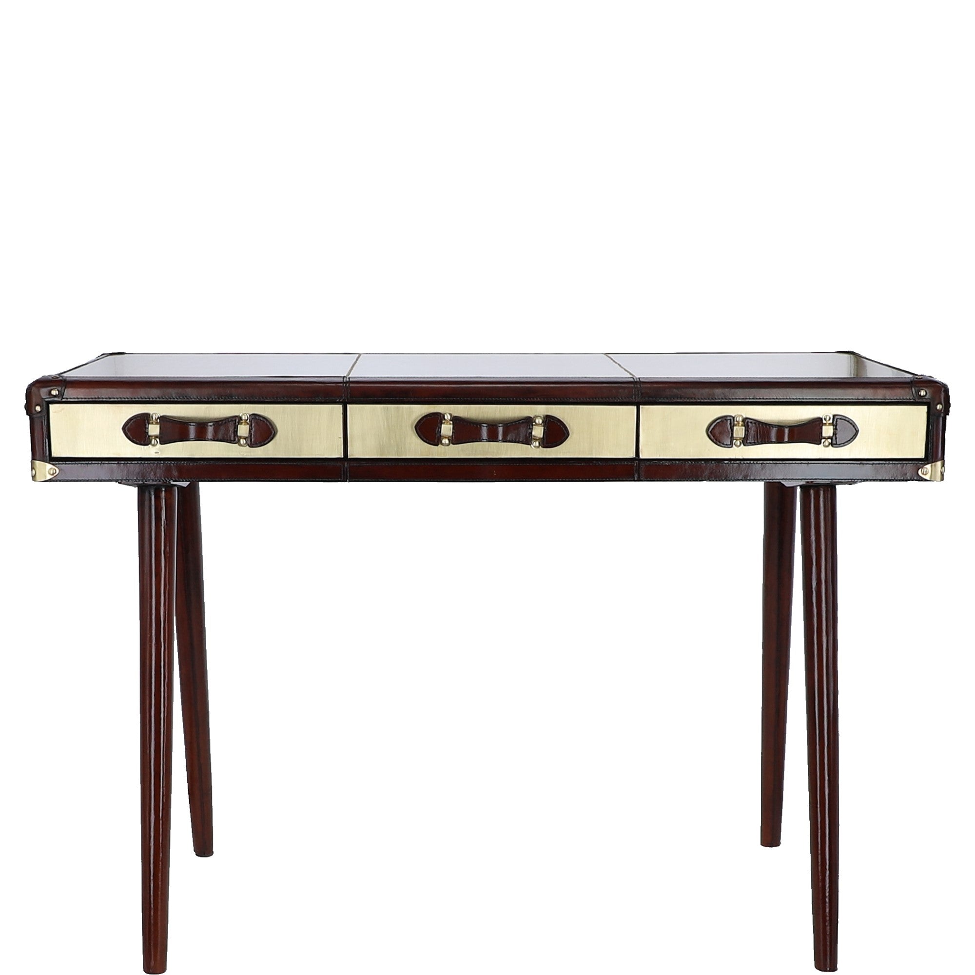Luxury Real Leather 3-Drawer Desk Chestnut: LF-154