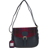 Elegant Ashwood Leather & Harris Tweed® Cloth Crossbody Bag Navy/Pink: TW-27-06-NP