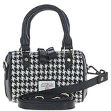 Ashwood Leather & Harris Tweed® Cloth X-Small Barrel Bag Black/White: TW-60-12-BW