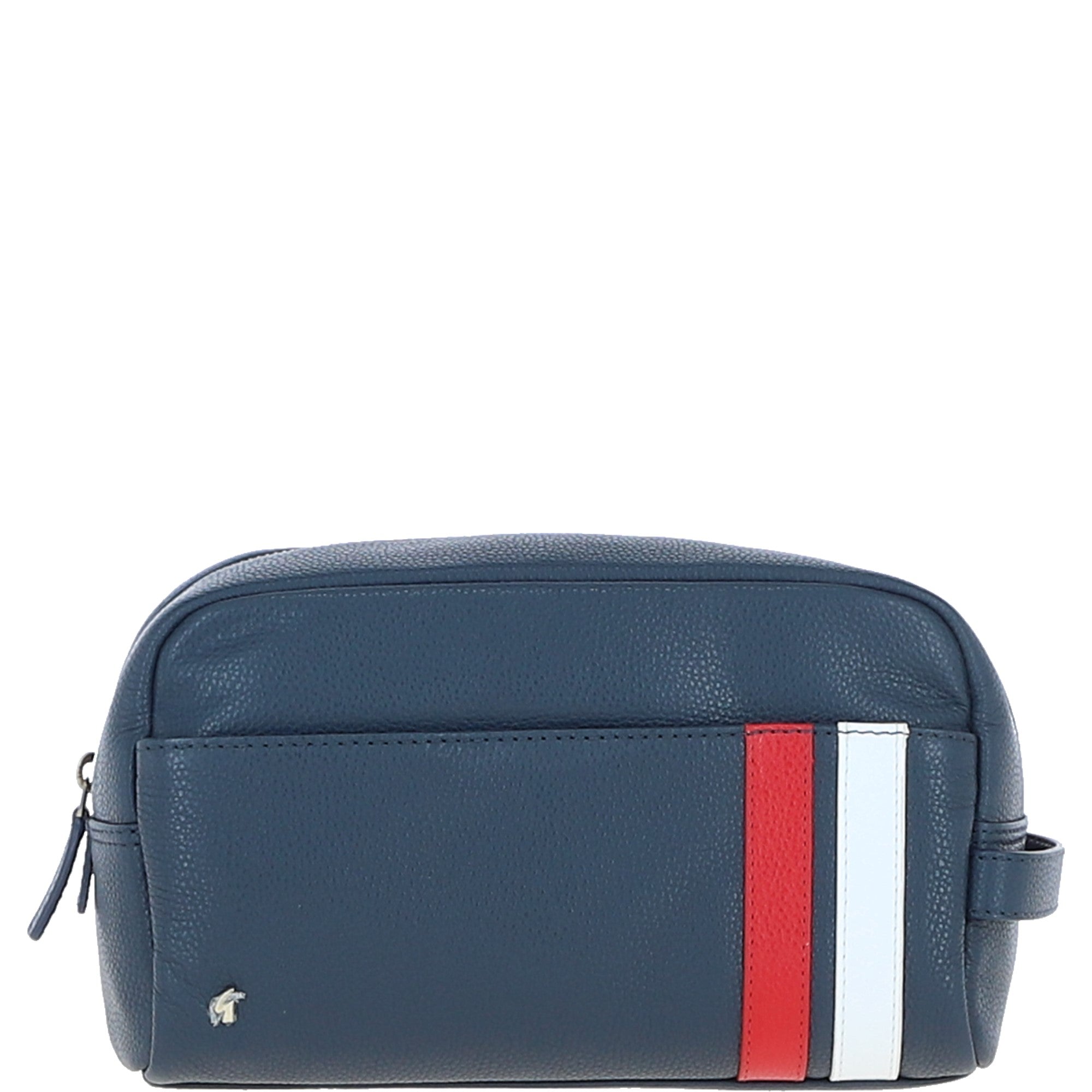 Gabicci Leather Washbag With Striped Navy: GB-64953