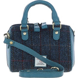 Ashwood Leather & Harris Tweed® Cloth Small Barrel Bag Teal/Navy: TW-61-16-TN