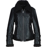 Ladies Sheepskin Aviator Jacket with Faux Fur Lining Black: 2419