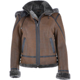 Short Hooded Sheepskin Flying Jacket Tobacco: 10245