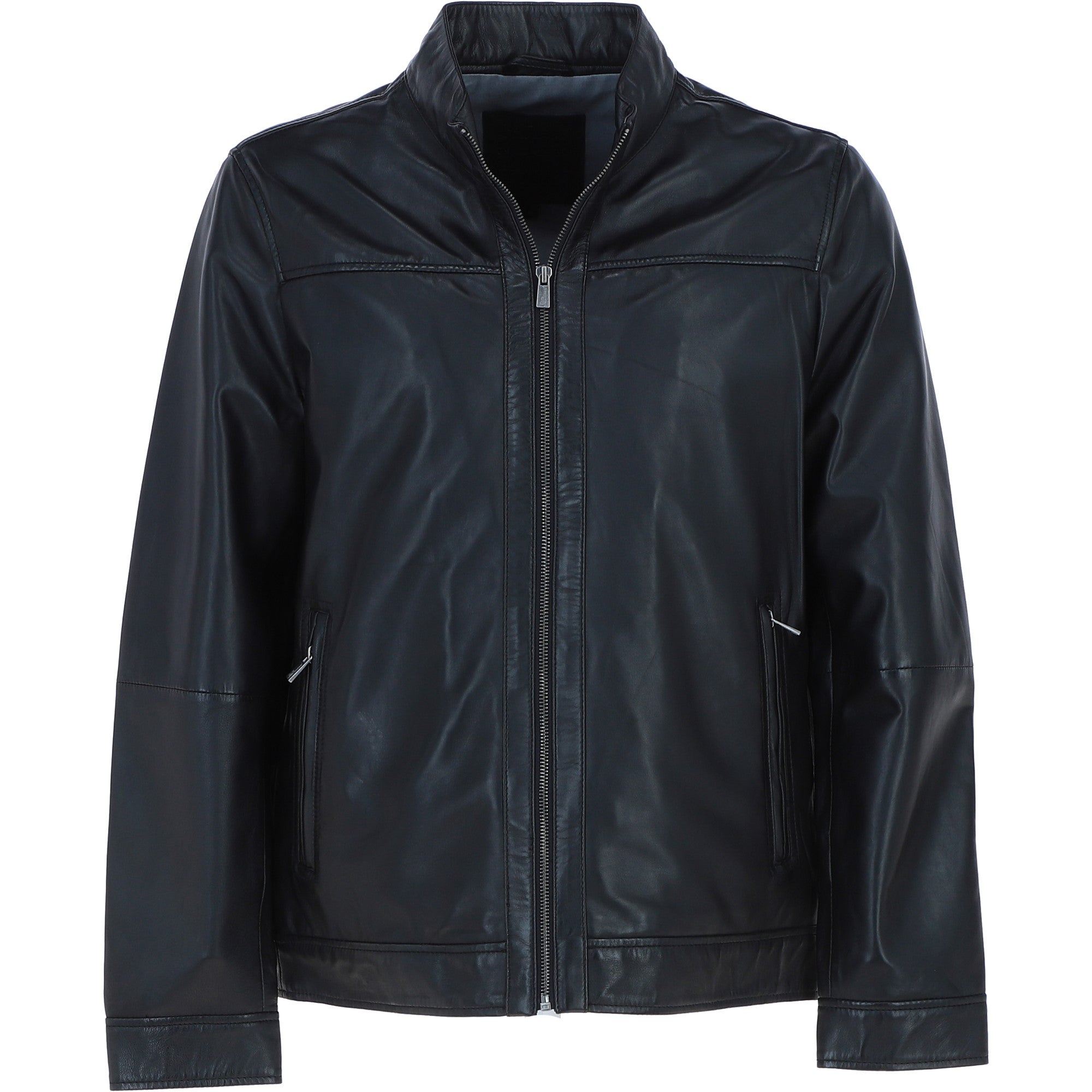 Ashwood Men’s Real Soft Leather Jacket with Mandarin Collar and Straight Zip Black: NEW COOPER