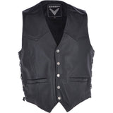 Men's Leather Embossed Laced Waistcoat Black: W/COAT SKULL