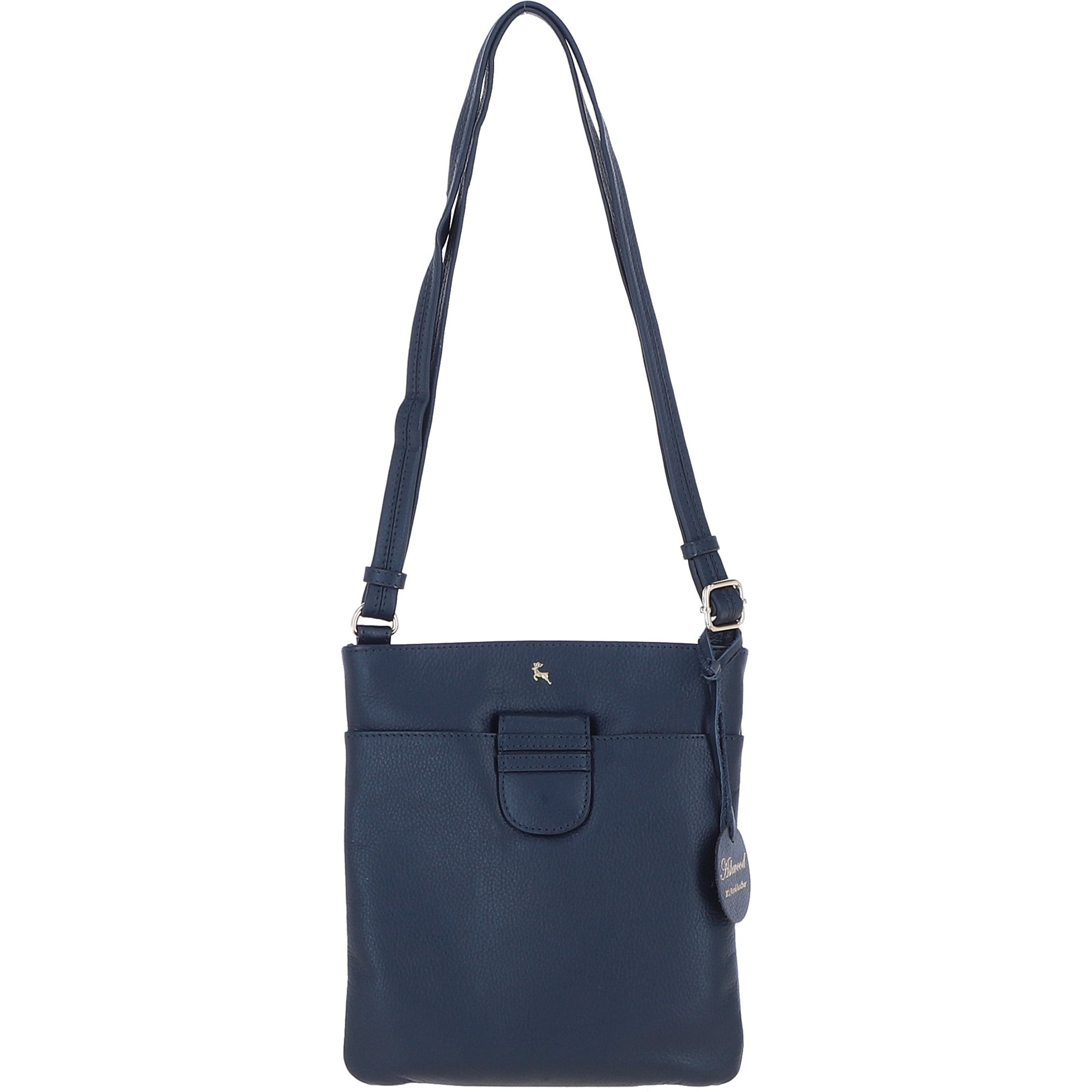 Genuine Leather Crossbody x Shoulder Bag with Golden Accents Dark Blue: 64239