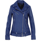 Ashwood Ladies Leather Longline Biker Jacket Ink Blue: LONG LINE BIKER