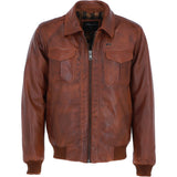 Men's Real Leather Bomber Jacket with Brando Collar Tan: AWM-Pointer