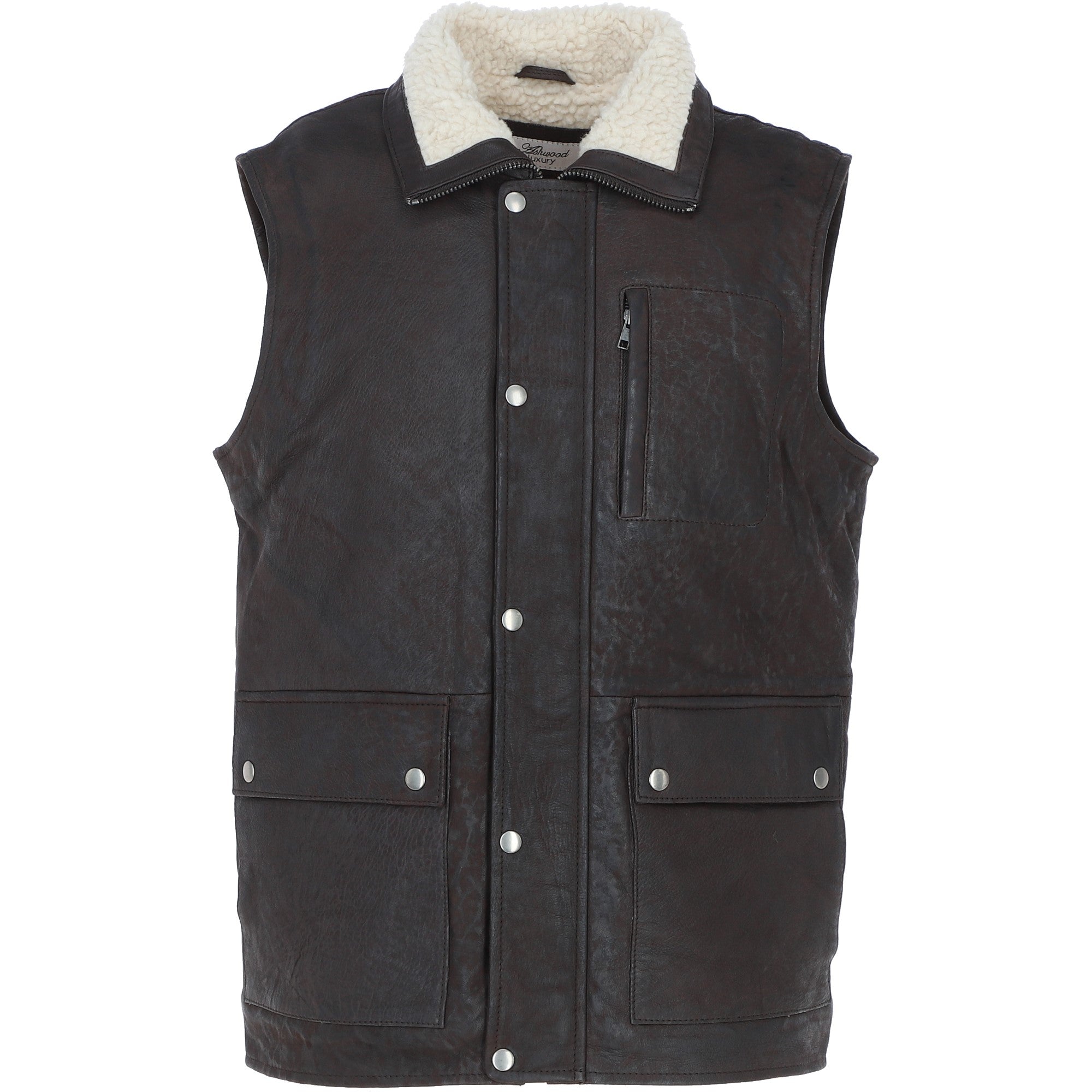 Ashwood Men's Leather Waistcoat Brown Snuff: LUCK
