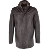 Mens Leather Coat With Detachable Collar Brown : Carl