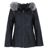 Ashwood Leather Hooded Jacket with Fur Trim Black: J-1948 F