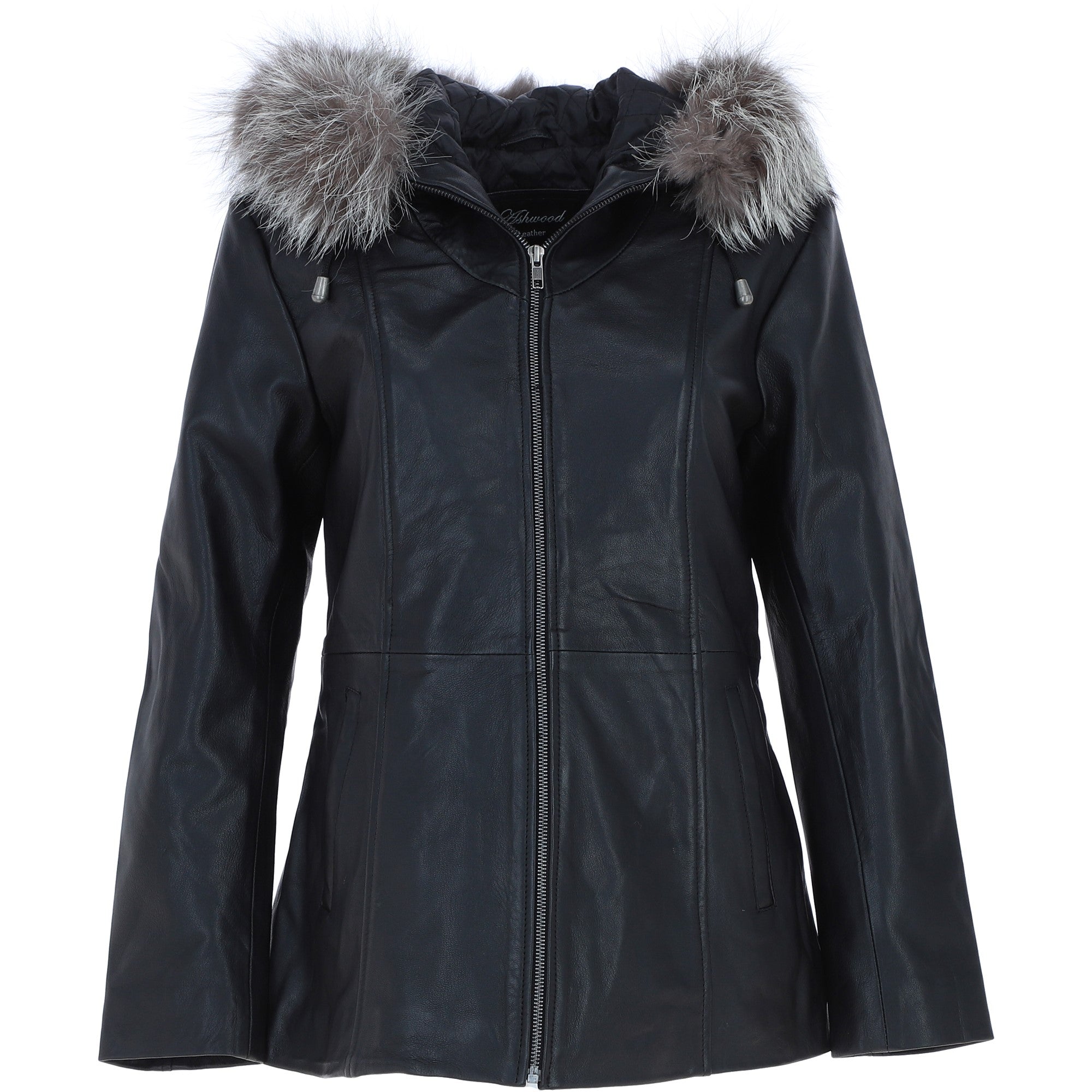 Ashwood Leather Hooded Jacket with Fur Trim Black: J-1948 F