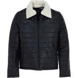 Ashwood Men’s Real Leather Puffer Jacket in Regular Fit with Faux Fur Collar Black: AWM-Puffer